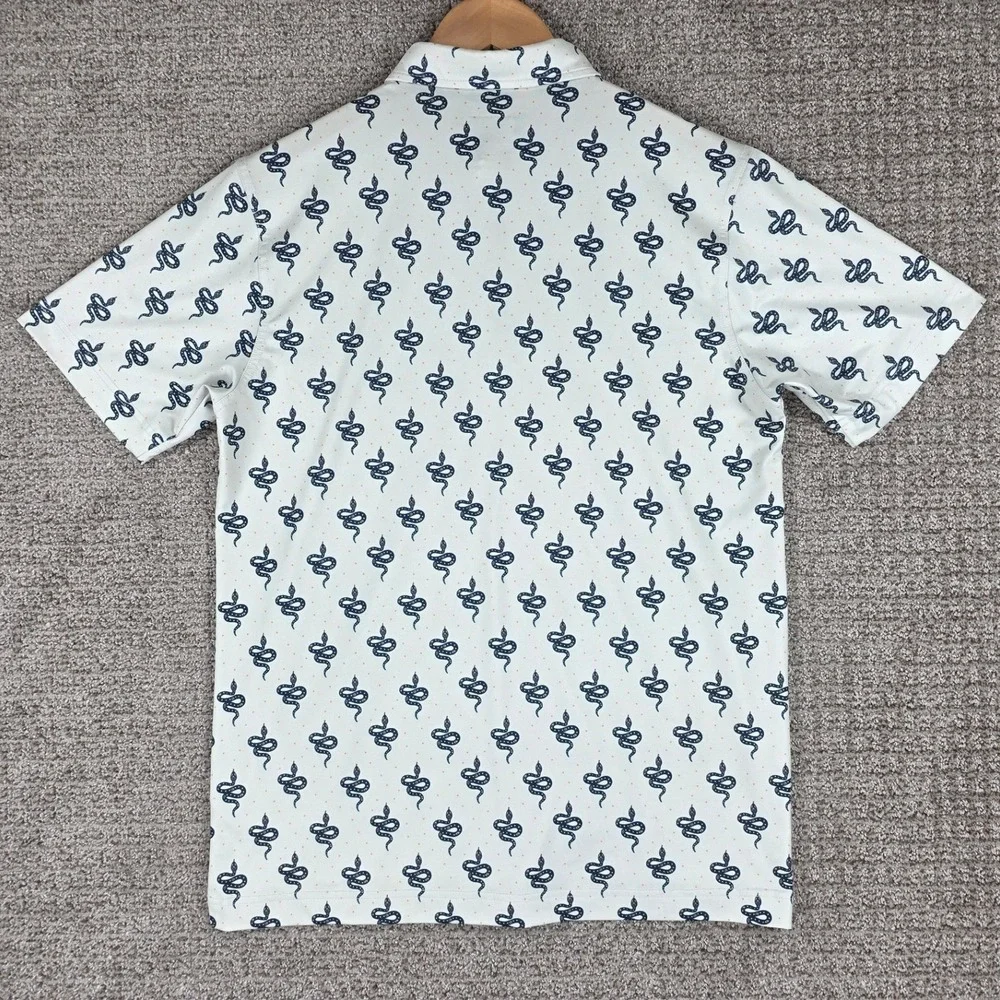 Waggle Golf Mens Snake Pattern Polo Shirt White Blue Size Medium Short Sleeve - Picture 4 of 7